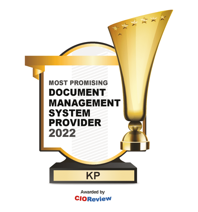 Graphic of a most promising document management system provider 2022 award inscribed with KP