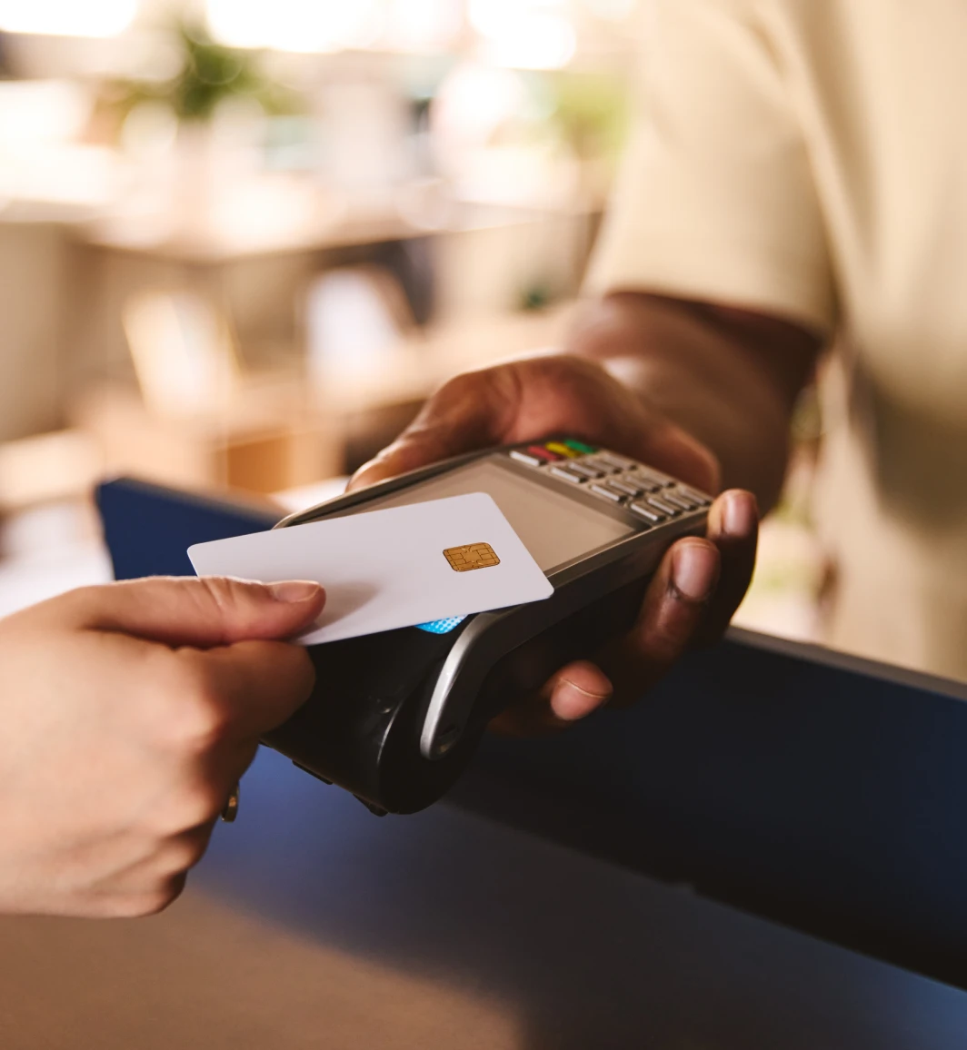 Close up of a debit card being scanned