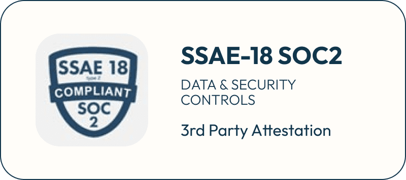SSAE 18 compliant logo SSAE-18 SOC2 data and security controls 3rd party attestation